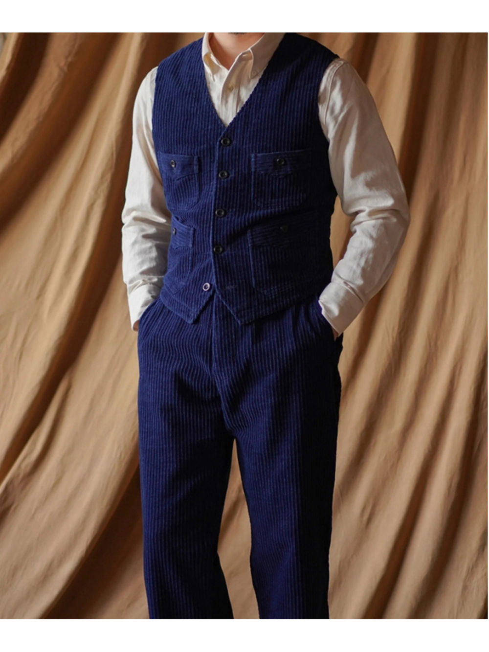 Annual Ring 1920s Indigo Corduroy Work Vest Navy Color Size L - Picture 5 of 14